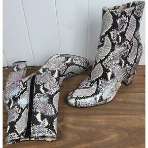 Aldo Women Sz 7 Multicolor Faux Snake Print Block Heel Zipper Closure Ankle Boot